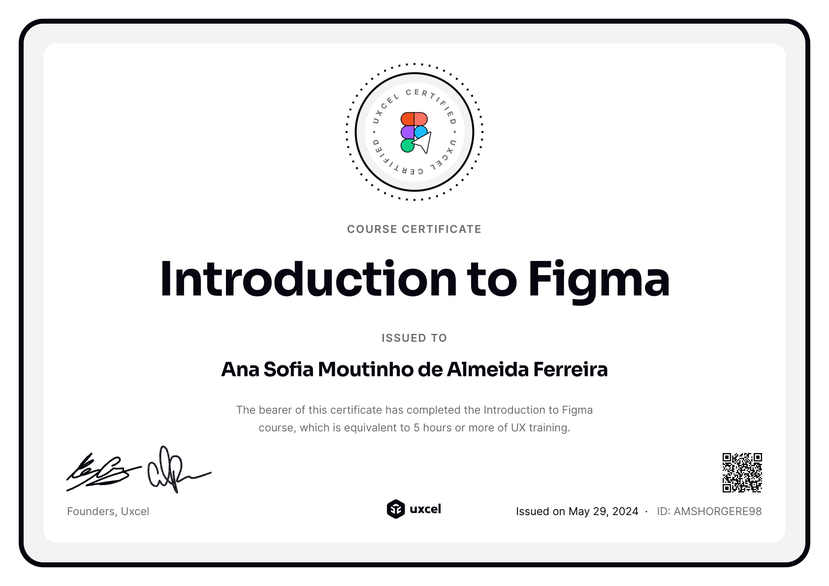 Ana Sofia Moutinho de Almeida Ferreira's certificate